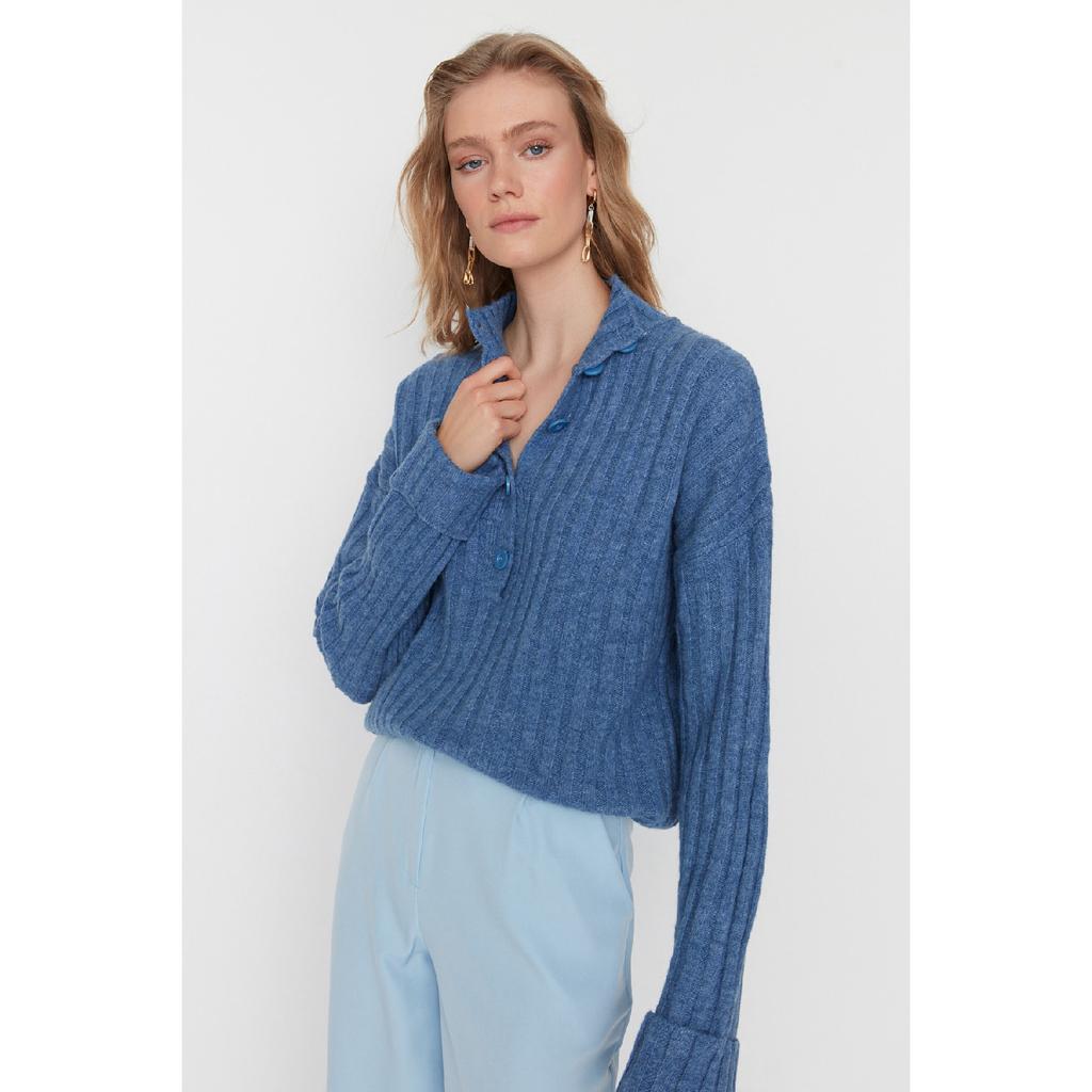 Бежевый вязаный свитер с широким узором и мягким текстурированным высоким воротником Twoaw21kz0783