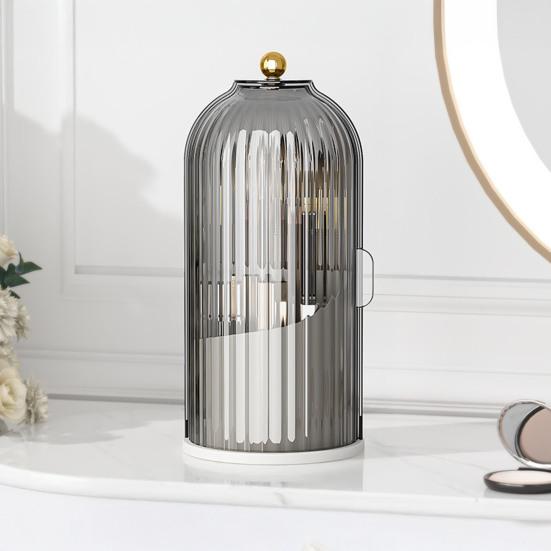 Вращающийся держатель для кистей для макияжа Скрытый держатель для зубных щеток с выдвижной крышкой Многосекционный пылезащитный органайзер для макияжа для туалетного столика в ванной