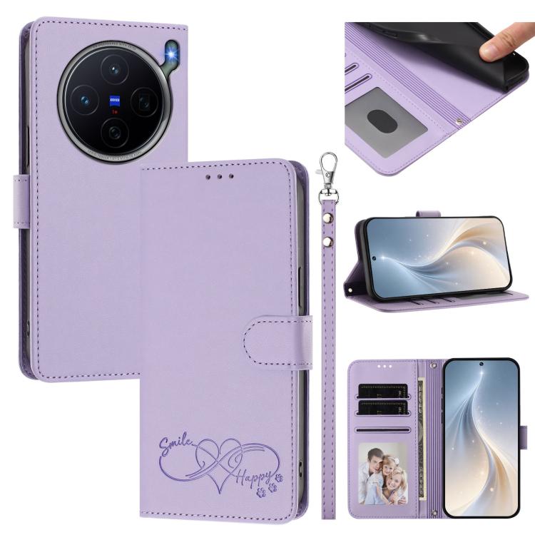 Happy Heart Pattern Magnetic Closure Vegan Leather Phone Case With Wrist Strap For vivo X200 FE