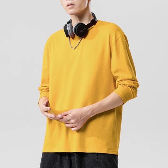 Мужская рубашка с круглым вырезом и длинным рукавом, мягкая дышащая футболка, однотонная, свободный крой, весна-лето, повседневные топы