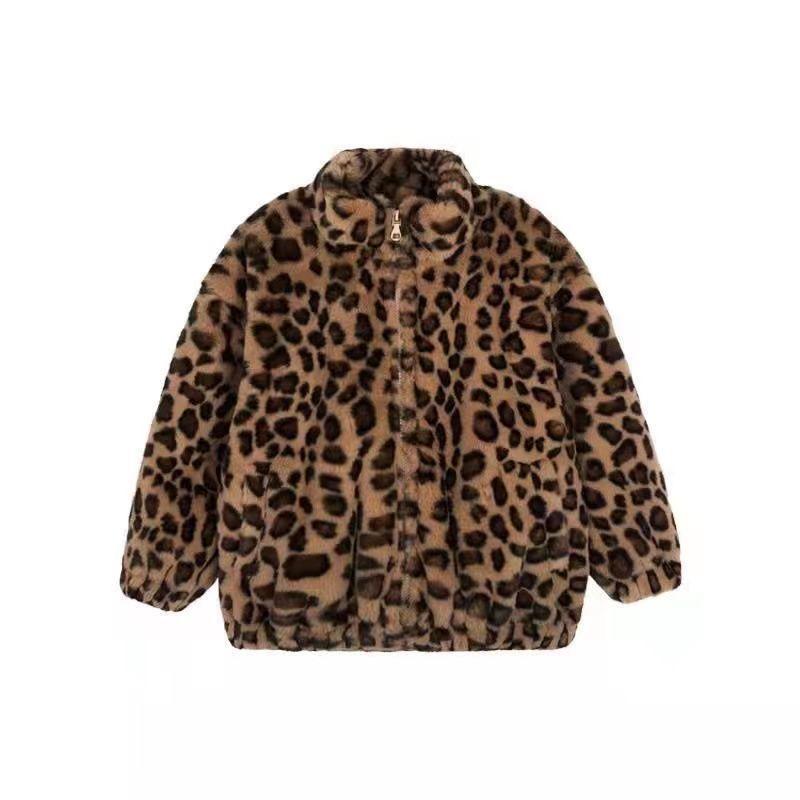 Fashion Girls Plush Coat Leopard Pattern Top Children Coats