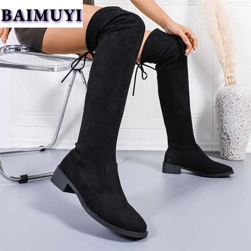 Женские высокие сапоги, дизайнерские элегантные массивные туфли, женская тенденция 2024 года, зимняя мода, замшевое повседневное платье для прогулок, женские туфли Zapatillas
