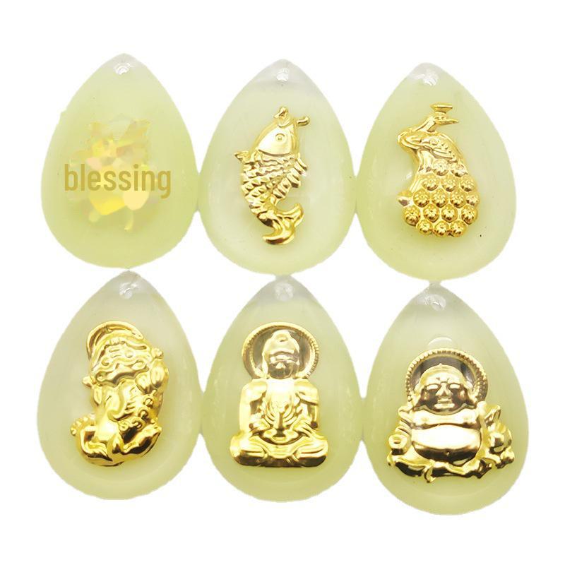 Светящаяся подвеска в виде капли воды с золотой статуей Будды Гуаньинь - невыцветающее ожерелье