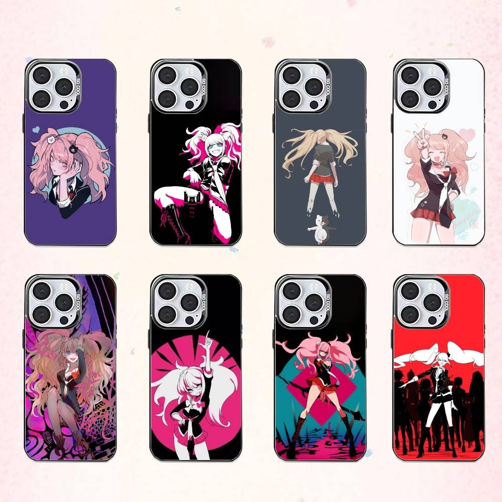 J-Junko E-Enoshima Anime Phone Case For iPhone17,16,15,14,13,12,11 Plus,Pro Max Colored Silver Plated Inside Cover