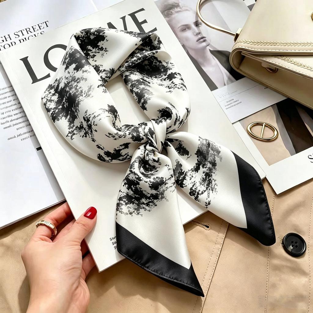 Autumn and winter Maillard cashew square scarf silk scarf women's shirt versatile neck small scarf tied hair decorative scarf