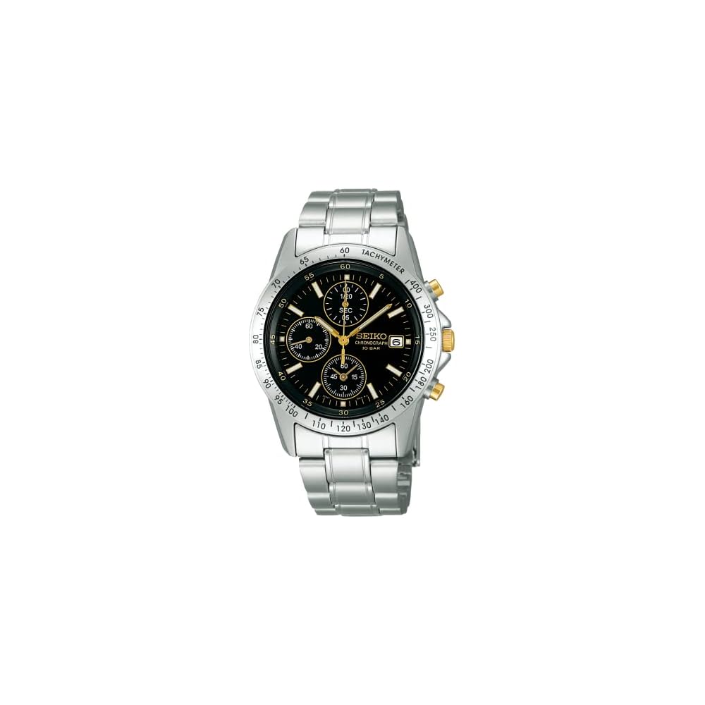 Мужские кварцевые часы-хронограф Seiko Selection SBTQ043 Черно-золотой циферблат Нержавеющая сталь Водонепроницаемость 10 АТМ