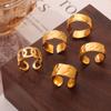 Guochao New Chinese Personality Simple Jewelry Geometric Texture Design Titanium Steel Gold Plated Wide Open Ring