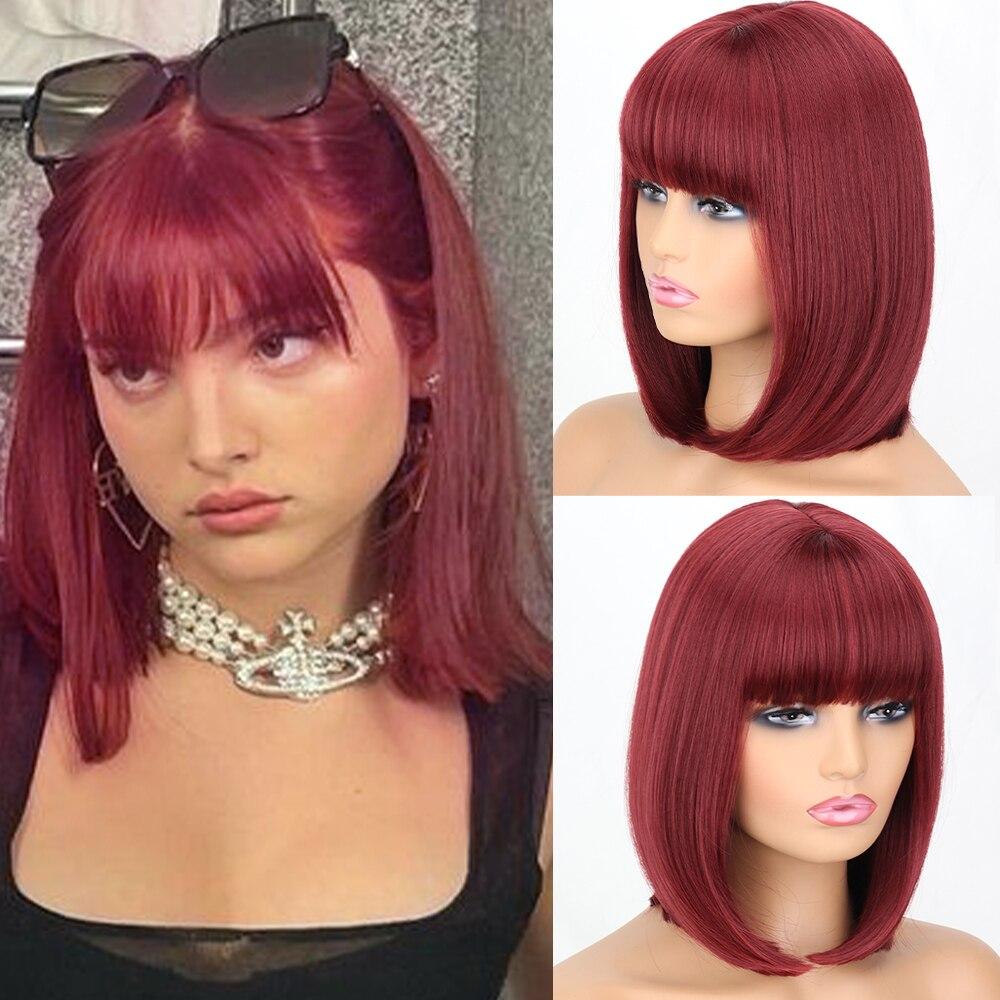 LISI HAIR Женский прямой парик боб длиной до плеч с челкой, синтетическое волокно, натуральный черный, повседневная одежда, парик Боб для косплея