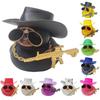 Duck Ornament Squeaky Car Dashboard Decoration Set Funny Yellow Duck Figure with Cowboy Hat Sunglasses Golden Chain Decor