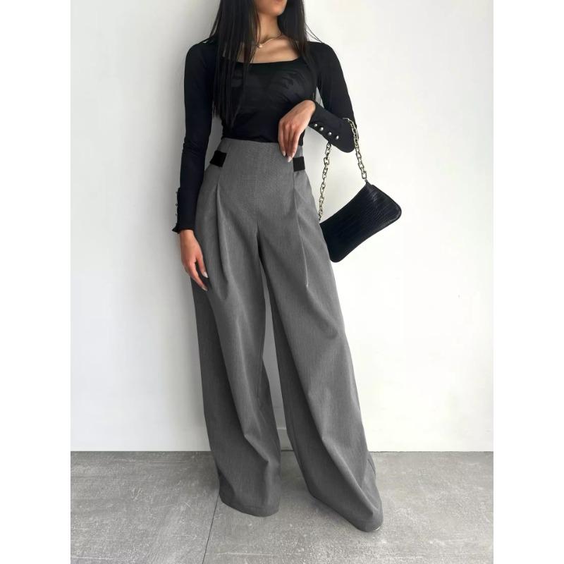 Suit Wide Leg Pants Advanced Sense of Solid Color Temperament Commuter Slim Pants Woman