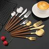 20Pcs Stainless Steel Dinner Flatware Imitation Wooden Handle Dinnerware Knife Coffee Spoon Tea Fork Cutlery Set Tableware
