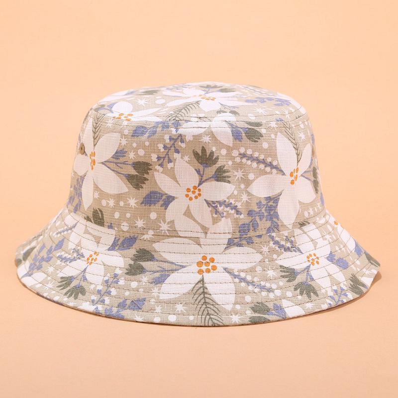 New flower bucket hat women's D printing pot hat summer outdoor flat top versatile sun hat sun protection hat