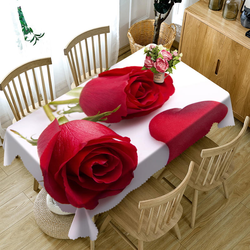 Red And Yellow Rose Flower Pattern Dustproof Washable Cloth Rectangular And Round Table Cloth