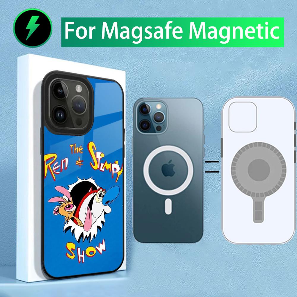 Ren and S-Stimpy Phone Case For iPhone 15,14,13,12,11,Plus,Pro,Max Mini Magsafe Magnetic Wireless Charging