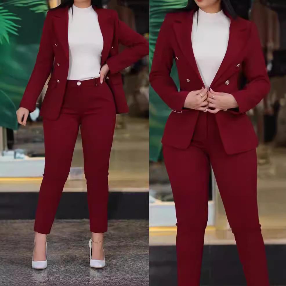 2024 Elegant Women's Casual Double-Breasted Suit In Solid Colors