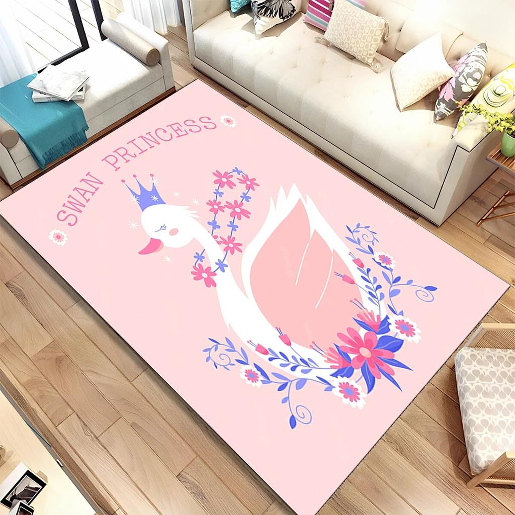 HD Cartoon Cute Swan Cygnus Area Rug,Carpet Rug for Living Room Bedroom Sofa Doormat Decoration, Kids Play Non-slip Floor Mat 3D