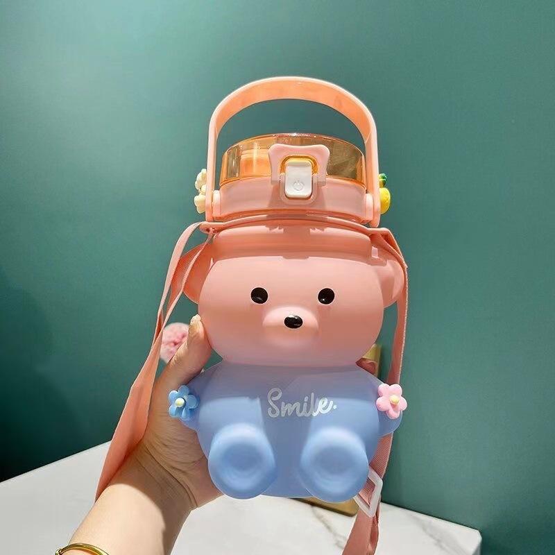 Чашка для воды, соломенная чашка с градиентом медведя, летняя пластиковая чашка большой емкости для девочек, детская чашка для воды для ПК