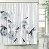 Butterfly Floral Shower Curtains Dandelion Watercolour Plant Flower Bird Rustic Spring Scenery Cloth Bath Curtain Bathroom Dec
