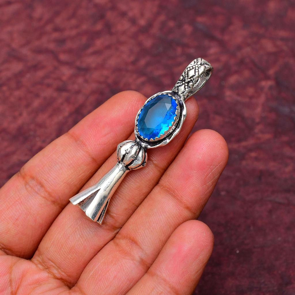 Awesome Swiss Blue Topaz Gemstone Pendant: 925 Sterling Silver Handmade Pendant Necklace Jewelry