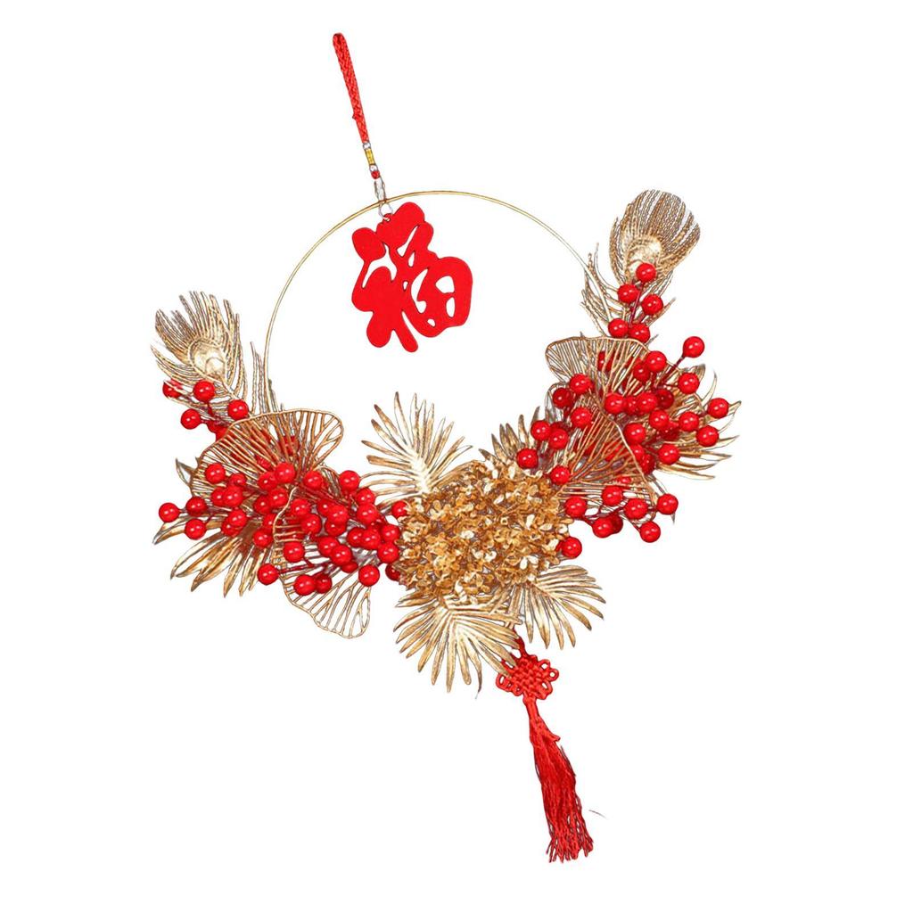 Spring Festival Decor Red Berries Flower Wreath Chinese New Year Decorations 40cm