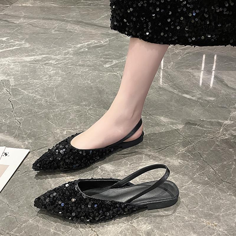 New Style Pointed Toe Sequins Decorated Elegant Loafers Fashion Soft Sole Comfortable Light Shallow Mouth Flat Women's Shoes