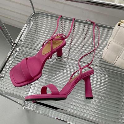 2025 Лето Новые Босоножки с ремешком на щиколотке Женские Тонкий высокий каблук На шнуровке Туфли-лодочки для платья Уличные Сандалии-гладиаторы Zapatos De Mujer