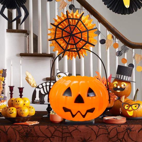 Scary Halloween Candy Bucket Detachable Pumpkin Kettle Box for Trick or Treat Spacious Eye-catching Decoration