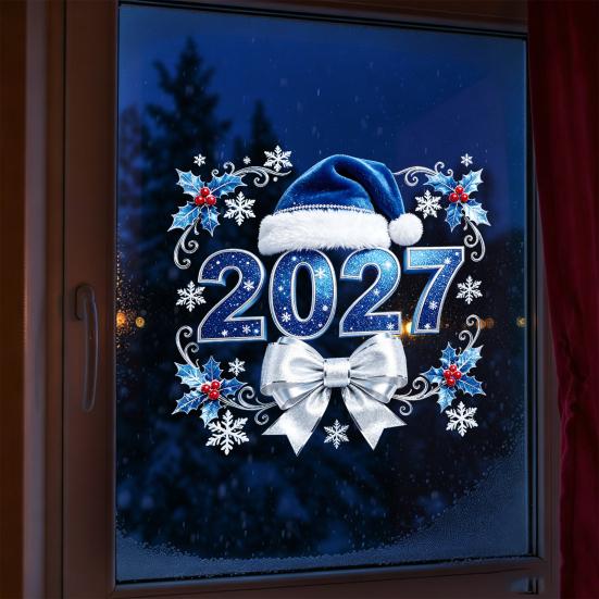 Украшения для Новогодней Вечеринки 2027 Рождественские Статические Наклейки на Окно, Клей?Бесплатные многоразовые наклейки «Снежинка» для дома и магазина, Праздничные