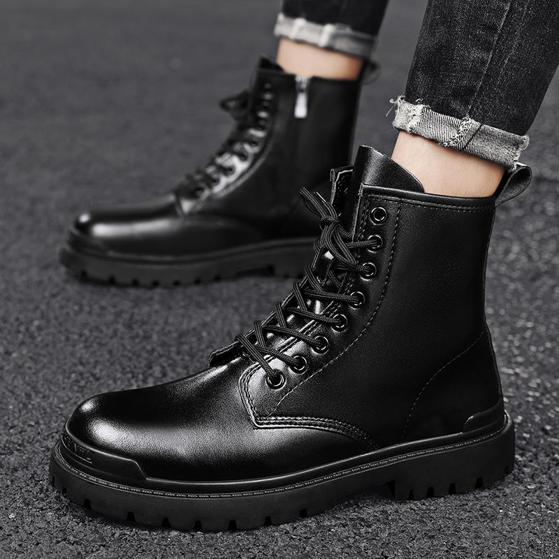 Мужские ботинки из натуральной кожи, черные, с боковой молнией, мужские ботинки для мотокросса, высокие ботинки для улицы в стиле панк, уличные ботильоны, повседневная обувь