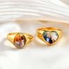Stainless Steel Custom Photo Ring Gold Plated Heart Round Personalized Ring, Customized Memorial Jewelry for Women Mother Couple