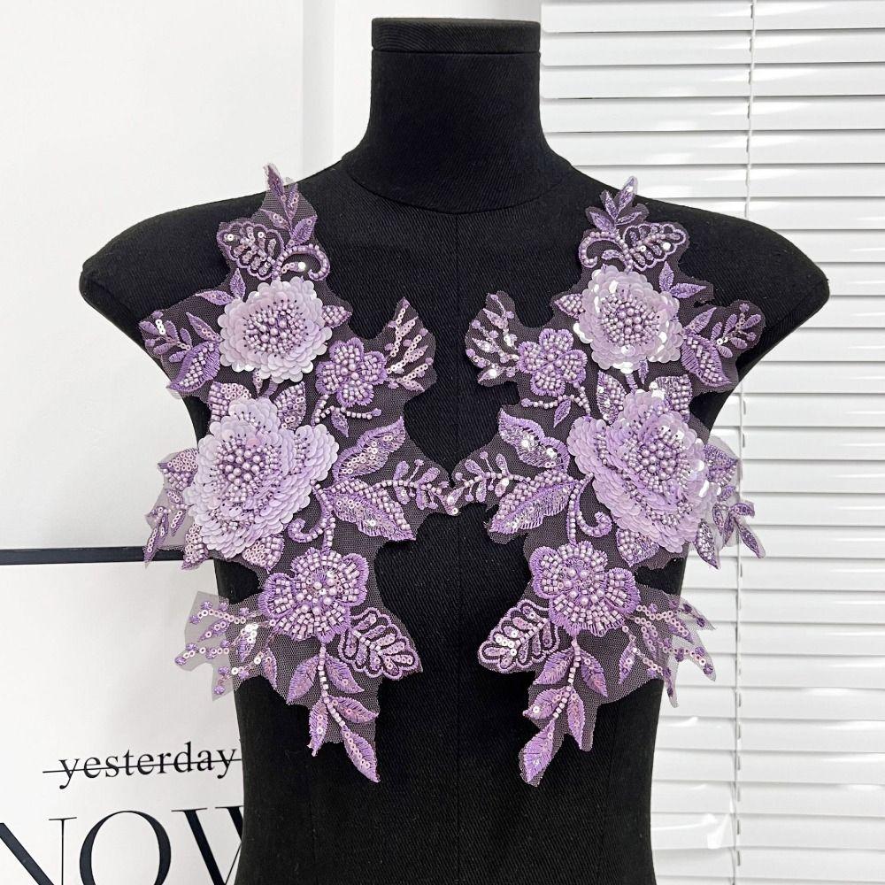 2PCS Handmade Pearls Embroidery Applique DIY Crafts Cloth Applique Exquisite Cloth Patch Sewing