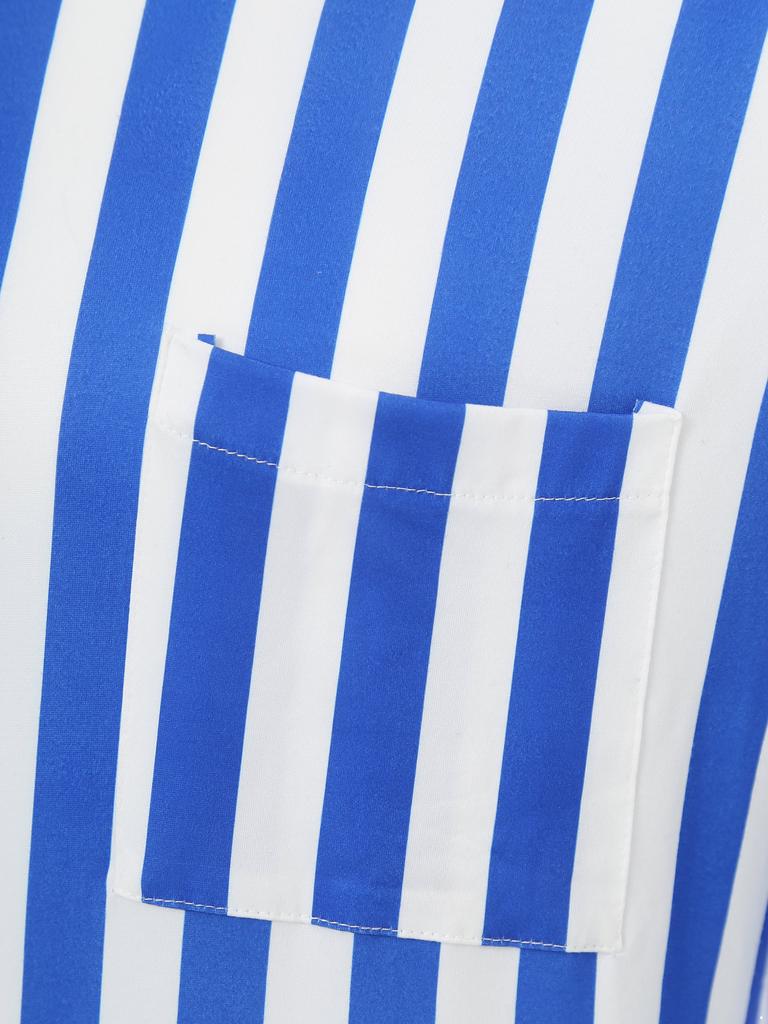 Мужская ночная рубашка с длинным рукавом в полоску и шапочкой для сна - Мягкая ткань, Свободный крой