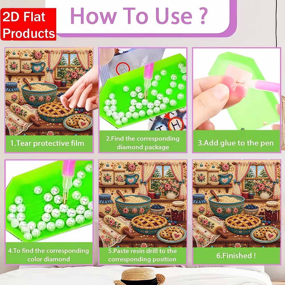 5D DIY Pearl Painting Set Pearl Art Embroidery Kitchen Baking Pie Home Decoration Gift