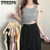 Roman Knitted Cropped Vest Women's Solid Color Casual Top Summer Vest Basic Knitted Bottoming Suspender Korean Fashion