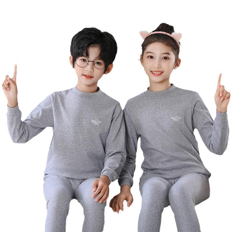Children's long johns, pure cotton boys' thermal underwear set, medium collar girls' bottoming cotton sweater, youth pajamas