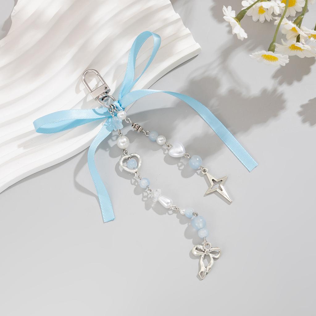 Персиковый сердечко цепочка для ключей с жемчугом галстук-бабочка тесьма сумка подвески милый крутой стиль держатель для ключей маленький свежий женский ежедневный ювелирный аксессуар