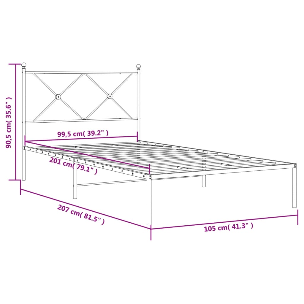 Vidaxl Металлическая Рама Кровати С Изголовьем, Белая, 100X200 См