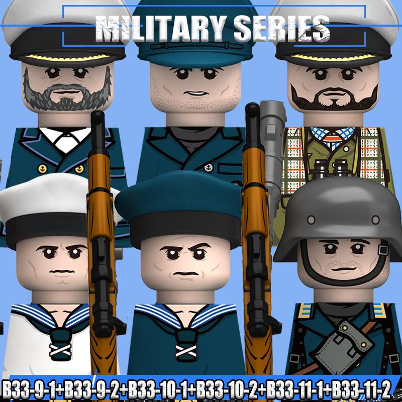 Фигурки военных моряков времен Второй мировой войны, строительные блоки, лидер, армейский воин, командир лодки, артиллерийские аксессуары, кирпичики-оружие, игрушки, подарки