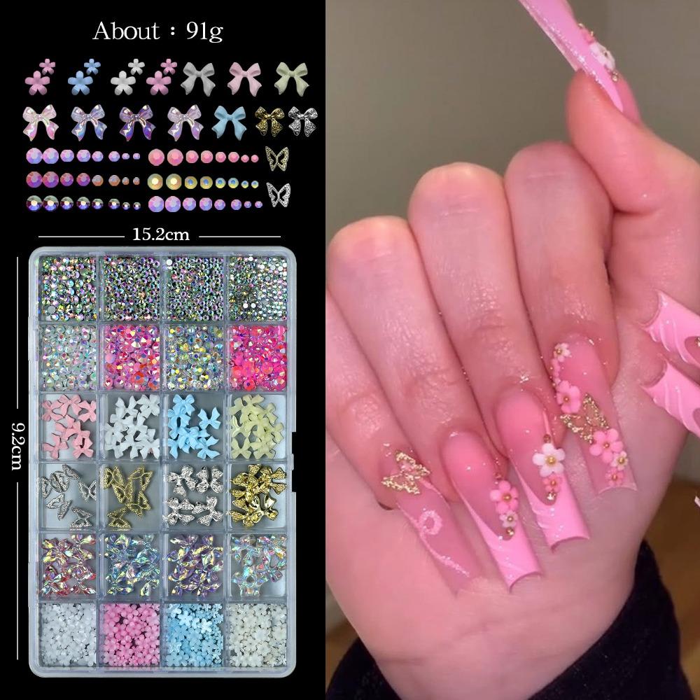 Bowknot Flower 3D Acrylic Nail Charms Sweet DIY Manicure Tools Nail Parts Kits for Nail Art