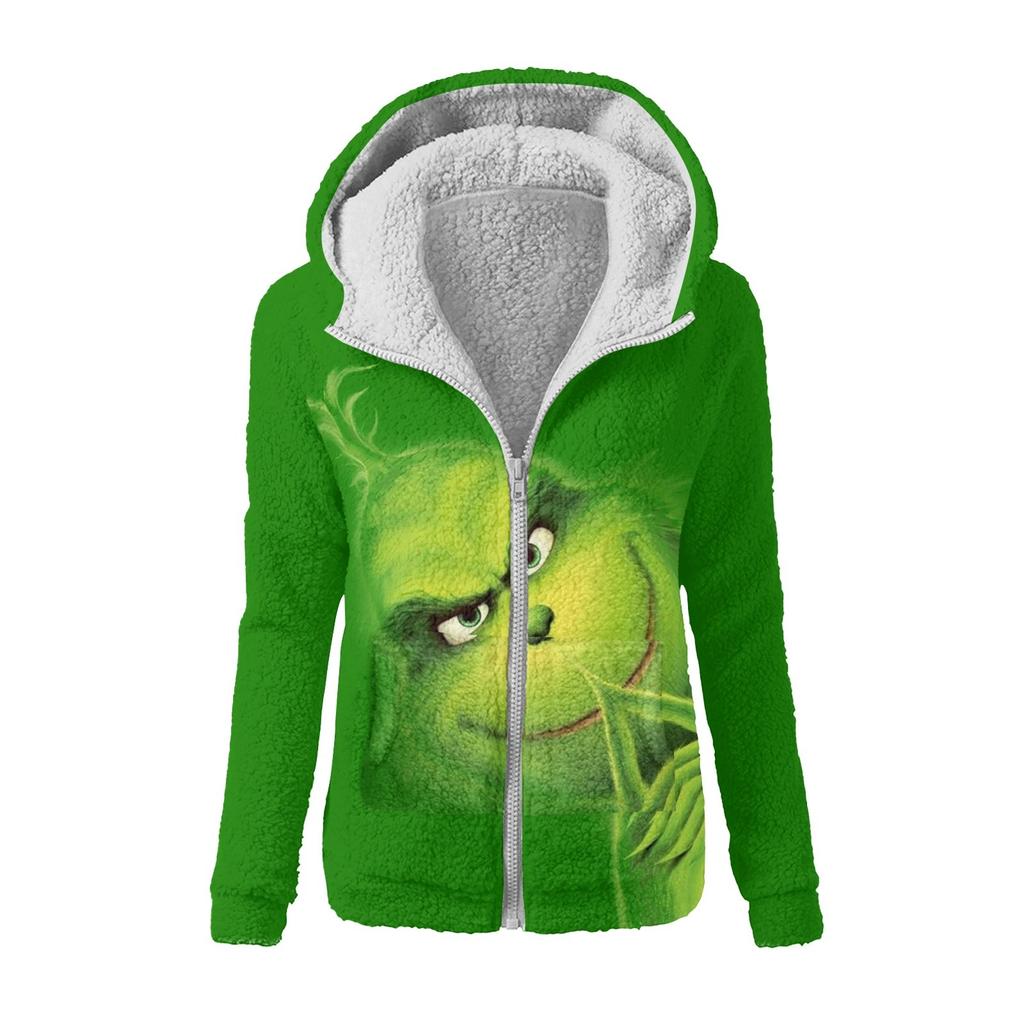 Женская зимняя повседневная модная плюшевая куртка-свитер на молнии с капюшоном и принтом
