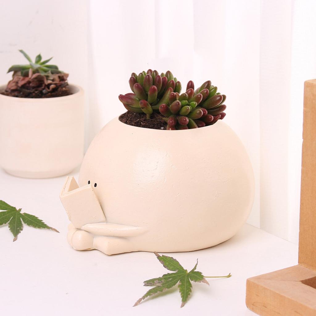 Cute Reader Smiling Face Flower Pot Resin Crafts Creative Succulent Flower Pot Desktop Decoration Ornaments