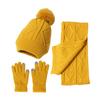 3Pcs/Set Women Winter Hat Scarf Gloves Set Plush Ball Decor Rhombus Texture Knitting Hat Long Scarf Touch Screen Gloves Set