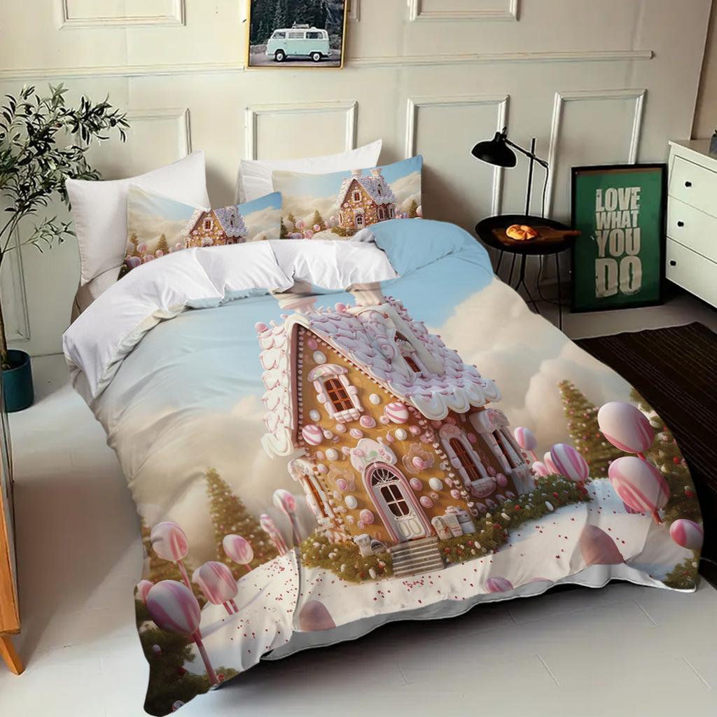 Candy Castle Pattern 3D Printed Bedding Cover Dreamy Princess Style Duvet Cover Set For Teens Adults Quilt Cover Set Pillowcases