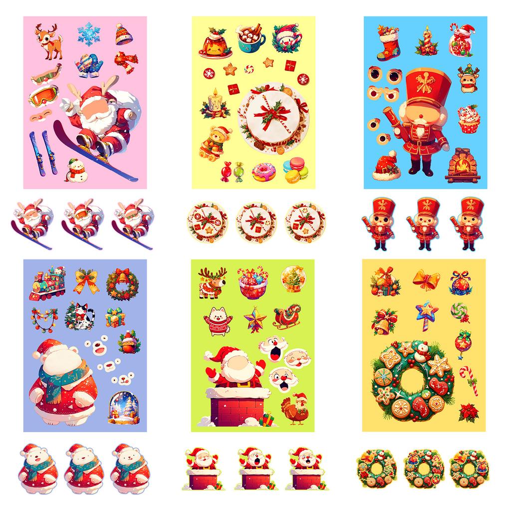 6 Christmas Day Celebration Decorations Face-Changing Stickers Parent-Child Interaction Diy Santa Claus Wreath Puzzle