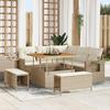 Set of 8 Pieces of Garden Sofas with Beige Cushions Poly Rattan Acacia, Set 3 Pieces of Dining Room 3361736