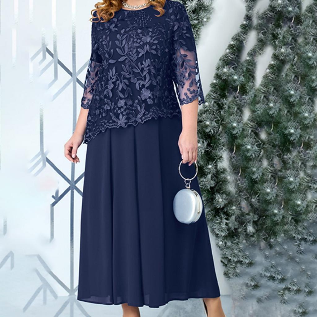 Женское повседневное модное кружевное лоскутное платье средней длины с вышивкой