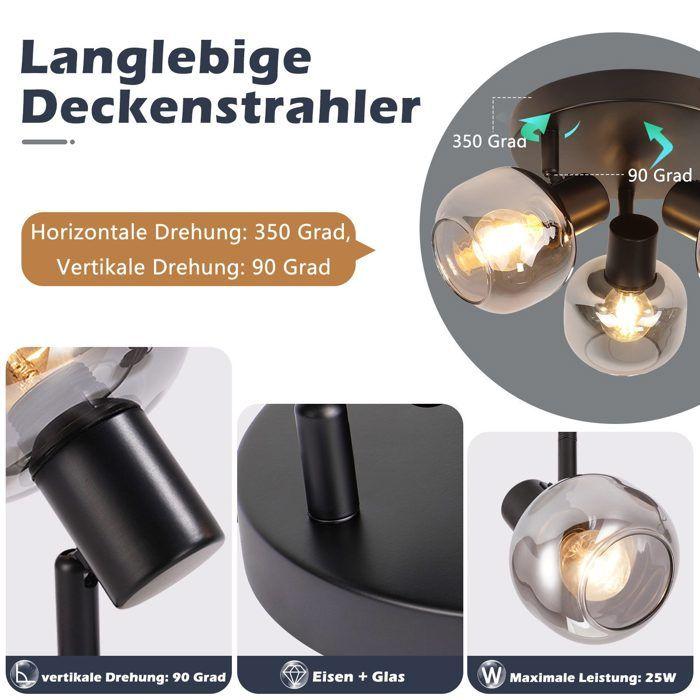 Plafonnier - NETTLIFE - Plafonnier 3 flammes - Spots orientables 350° - E14 3 ampoules - Noir métal moderne