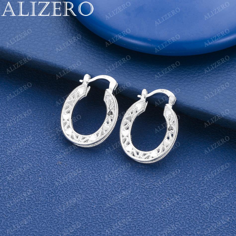 ALIZERO Popular Fine 925 Sterling Silver Heart Hollow Hoop Earrings For Women Creativity Gifts Street All-match Party