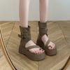 Босоножки на высокой платформе, ретро, на толстой подошве, крутые римские ботинки для женщин, летняя новинка 2025, модные комплекты с приподнятым носком и ботильоны на молнии