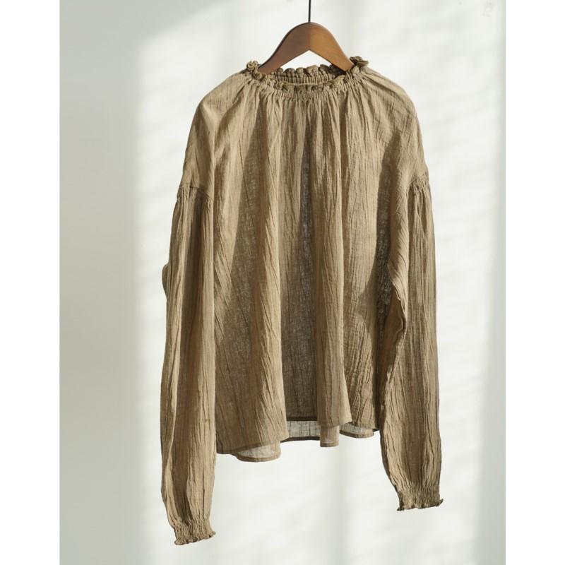 Johnature Женские винтажные футболки однотонные весенние с длинным рукавом с круглым вырезом в китайском стиле женские свободные футболки